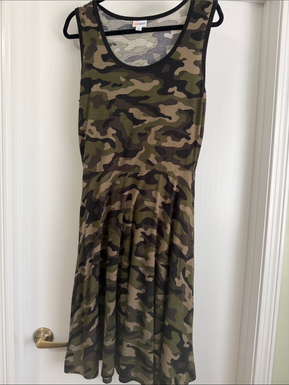 LuLaRoe Americana Nicki Sleeveless Camo Fit-and-Flare Dress Large L